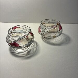 Two Partylite Mosaic Calypso Tiffany Stained Glass Tealight Candle Votives P0281